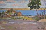 Fausto Eliseo Coppini, Paisaje Con Casas, óleo sobre tabla