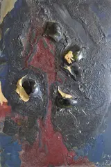 Juan Del Prete, Abstracto, óleo y collage con aplicaciones de vidrios