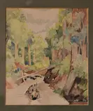 Rafael Cayol, Remando En El Arroyo, acuarela
