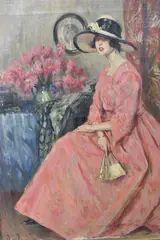 Joven Con Vestido Rosa by Alejandro Christophersen, óleo sobre tela, offered Jul 2024