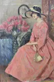 Alejandro Christophersen, Joven Con Vestido Rosa, óleo sobre tela