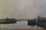 Jacques Witjens Stephan, Paiaje Fluvial Con Personajes, óleo sobre tabla