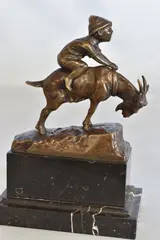 Julius Schmidt-Felling, Niño Montando Una Cabra, escultura de bronce patinado