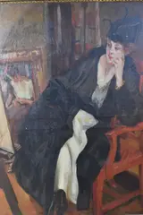 Mujer Admirando Una Pintura by Alejandro Christophersen, óleo sobre tela, offered Jul 2024