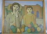 Maximo Augusto Theule, Niños Con Frutas, óleo sobre tela