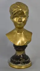 Édouard Houssin, Busto De Joven Mujer, escultura de bronce dorado