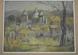 Jose Carmelo Arcidiacono, Paisaje Con Iglesia, Óleo sobre cartón entelado