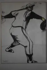 Felix Angel, Beisbolista, técnica mixta sobre papel