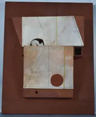 Marcelo Bonevardi, White Charm, óleo y collage sobre construcción en madera y tela