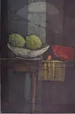 Inos Corradin, Frutas Sobre La Mesa, óleo sobre tela