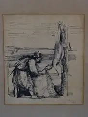Carlos Alonso, Gaucho Cuereando, dibujo a la tinta