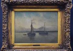 Romain Steppe, Marina Con Veleros, óleo sobre tela