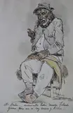 Eleodoro Marenco, Gaucho Sentado, dibujo a la tinta y lápiz de color