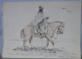 Eleodoro Marenco, Gaucho A Caballo, dibujo a la tinta y lápiz color
