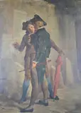 Caballeros Mirando Afiches by Graciano Mendilaharzu, óleo sobre cartón, offered Mar 2023