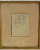 Antonio Alice, SEÑORA DE PAGANO Y SU HIJITO dibujo al lápiz, dibujo al lápiz, "croquis para el retrato al óleo"