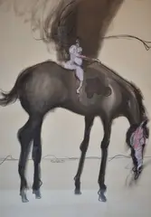 Felix Angel, Caballo Y Jinete, técnica mixta sobre papel