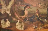 Cesar Bustillo, Aves En Un Paisaje, óleo sobre tabla