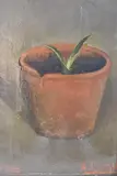 Alejandro Bustillo, Maceta Con Planta, óleo sobre tabla