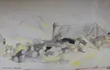 Rafael Cayol, Aserradero Moquehue, acuarela sobre papel