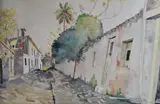 Rafael Cayol, Calle Empedrada, acuarela sobre papel