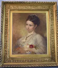George Elgar Hicks, Joven Con Rosas En Sus Manos, óleo sobre tela