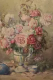 François Rivoire, Vaso Con Rosas, acuarela