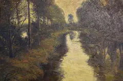 Yves Dieÿ, Paisaje Fluvial Con Arboles, óleo sobre tela
