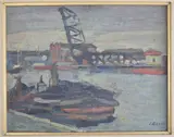 Ítalo Botti, Barcas En El Riachuelo, óleo sobre tabla