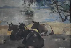 Vacas by Mario Bacchelli, óleo sobre tela, offered Jun 2022
