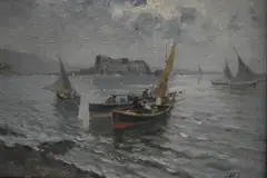 Paisajes Costeros Con Barcos by Giovanni Pagliarini, óleos sobre tabla, offered Jun 2022