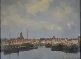 Jacques Witjens Stephans, Barcos En El Puerto, óleo sobre tela