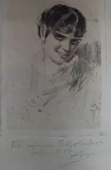 Joven Mujer by Anders Zorn, grabado al aguafuerte dedicado y, offered Aug 2022