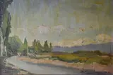 David Heynemann, Paisaje Con Camino, óleo sobre tela pegada en hardboard