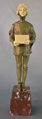 Léon Delagrange, Paje Con Libro, escultura de bronce dorado