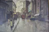 Venanzio Zolla, Calle Con Personajes, óleo sobre cartón