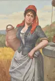 Campesina Con Cantaro by Ercole Benussi, óleo sobre tela, offered Mar 2022