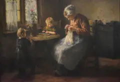 Madre Con Niños Junto A La Ventana by Lammert van der Tonge, óleo sobre tela, offered Apr 2021