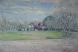 Ítalo Botti, Paisaje Con Casa Y Personajes, óleo sobre tela