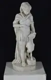 Mujer Con Cabra Y Pandereta by Trafeli Febo, escultura de mármol tallado, offered Nov 2021