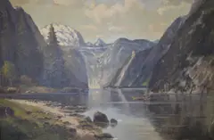 Albert Blaetter, Paisaje Lacustre, óleo sobre tela