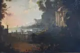 Paisaje Arbolado Con Construcciones Al Fondo Y Personajes En Primer Plano by Louis-Gabriel Moreau, óleo sobre tela reentelado, offered Nov 2021
