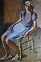 Maurice Asselin, Niña Sentada, óleo sobre tela