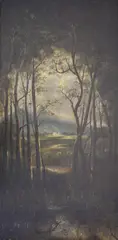 Paisaje Arbolado Con Construcciones Al Fondo by Robert Morley, óleo sobre tabla, offered Sep 2021