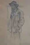 Personaje Con Sombrero by Jean-Charles Cazin, dibujo al lápiz inicialado J, offered Sep 2021