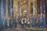 Egidio Cerrito, Interior De Iglesia Con Monaguillos, óleo sobre hardboard