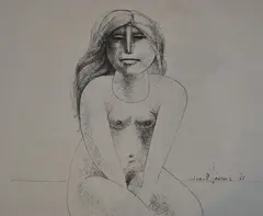 Joven Sentada by Juan Manuel Sanchez, dibujo a la tinta, offered Sep 2021