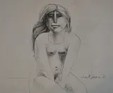 Joven Sentada by Juan Manuel Sanchez, dibujo a la tinta, offered Sep 2021