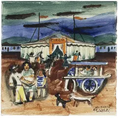 Alfredo Volpi, CIRCO, PINTURA SOBRE AZULEJO (OSIRARTE)