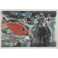 Oswaldo Goeldi, Pescador Perdido, Xilogravura colorida